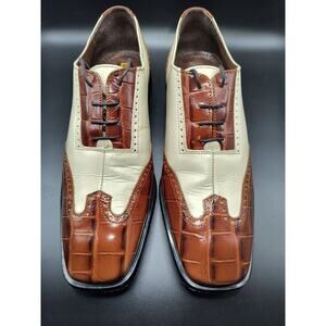 Stacy Adams Crocodile Embossed Two Tone Leather WingTip Dress Shoes - Size 8.5M